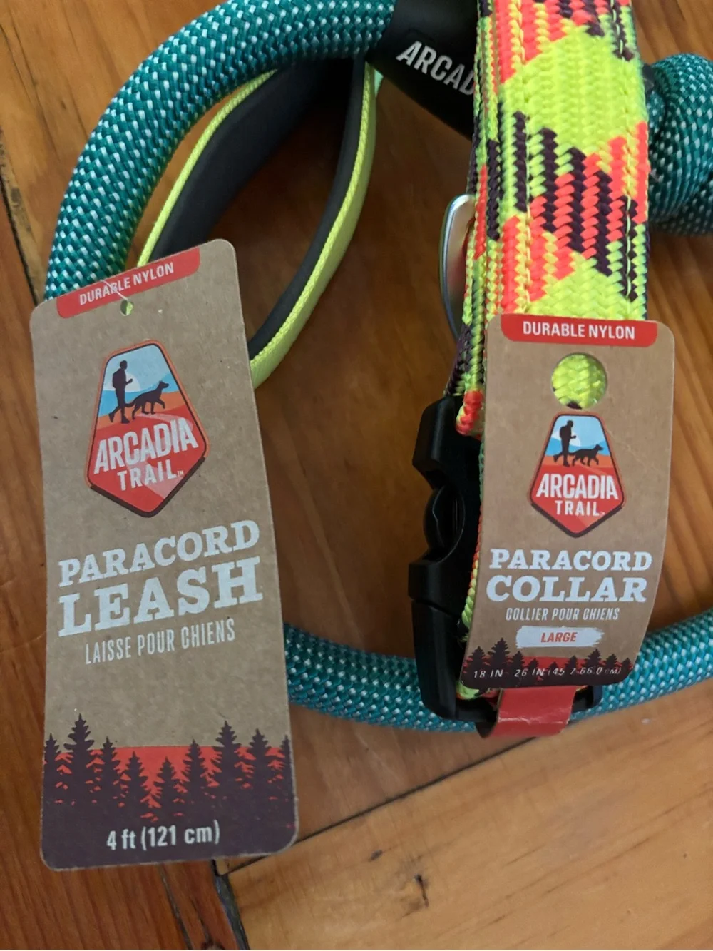 Arcadia Paracord Leash & Collar Set - Teal, Lime & Neon Orange